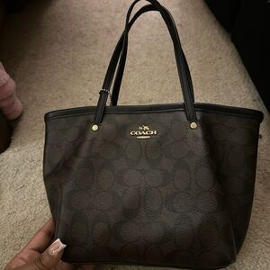 black/brown small coach tote
